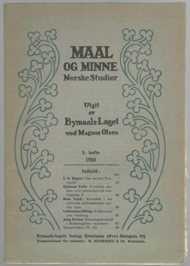 Maal og minne. Norske Studier. 2. hefte 1910