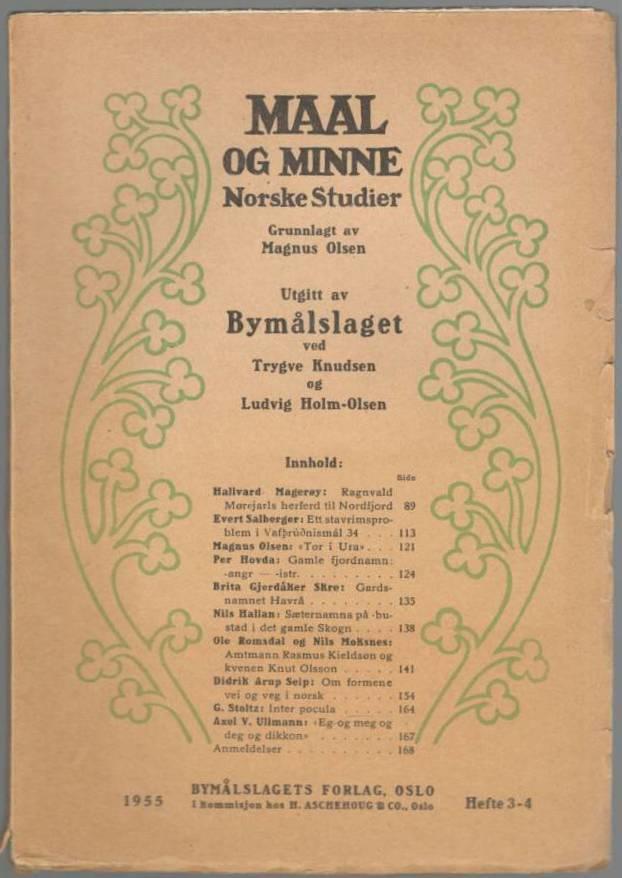Maal og minne. Norske Studier. Hefte 3-4. 1955