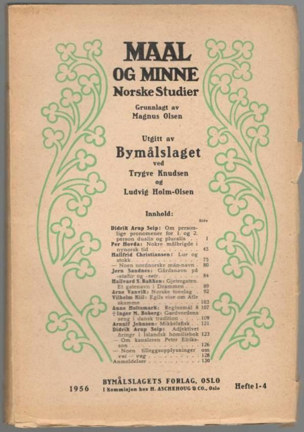 Maal og minne. Norske Studier. Hefte 1-4. 1956