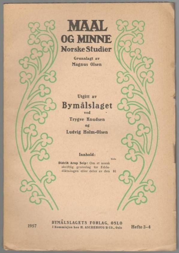 Maal og minne. Norske Studier. Hefte 3-4. 1957