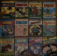 12 Serie-pocket: 52 (Oskar), 56 (Buster), 59 (Åsa-Nisse), 61 (Knasen), 62 (Seriemagasinet), 69 (Knasen), 77 (Stålmannen), 81 (Rosa Pantern), 87 (Flygs