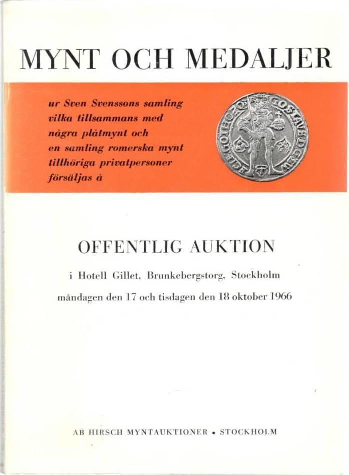 Mynt och medaljer ur Sven Svenssons samling vilka tillsammans med svenska och utländska mynt tillhöriga privatpersoner försäljas å offentlig auktion front-cover