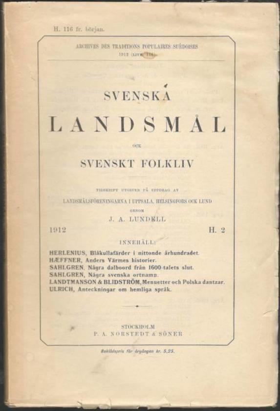 Svenska landsmål ock svenskt folkliv 1912. H. 5 (116)