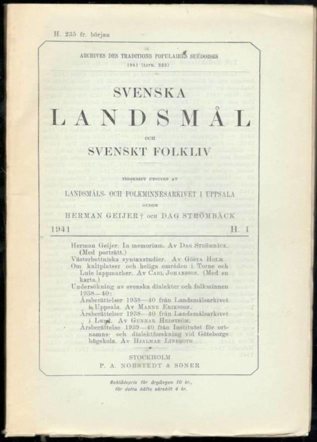 Svenska landsmål och svenskt folkliv 1941. H. 1. (235)