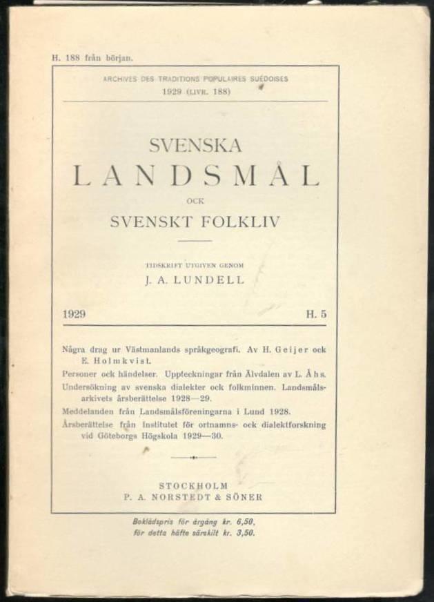 Svenska landsmål ock svenskt folkliv 1929. H. 5 (188)