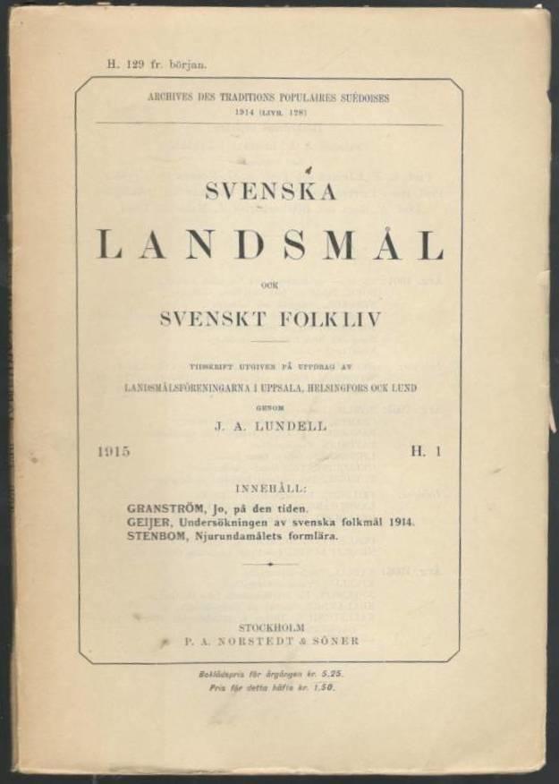 Svenska landsmål ock svenskt folkliv. 1915 H. 1 (129)