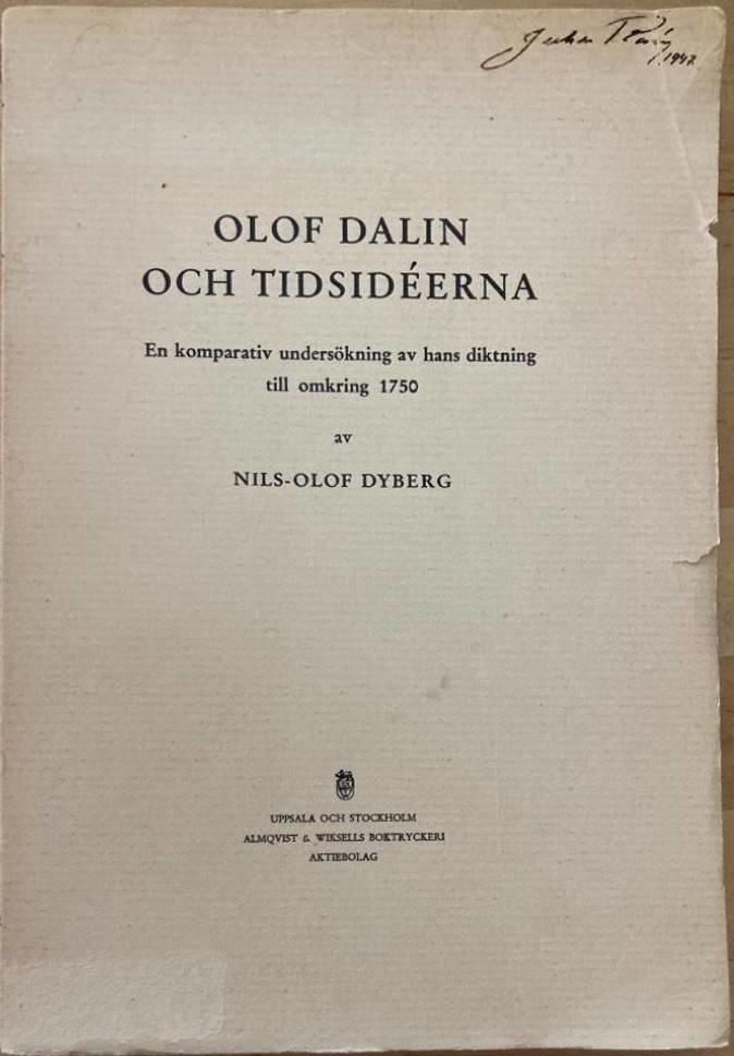 Olof Dalin och tidsidéerna. En komparativ undersökning av hans diktning till omkring 1750