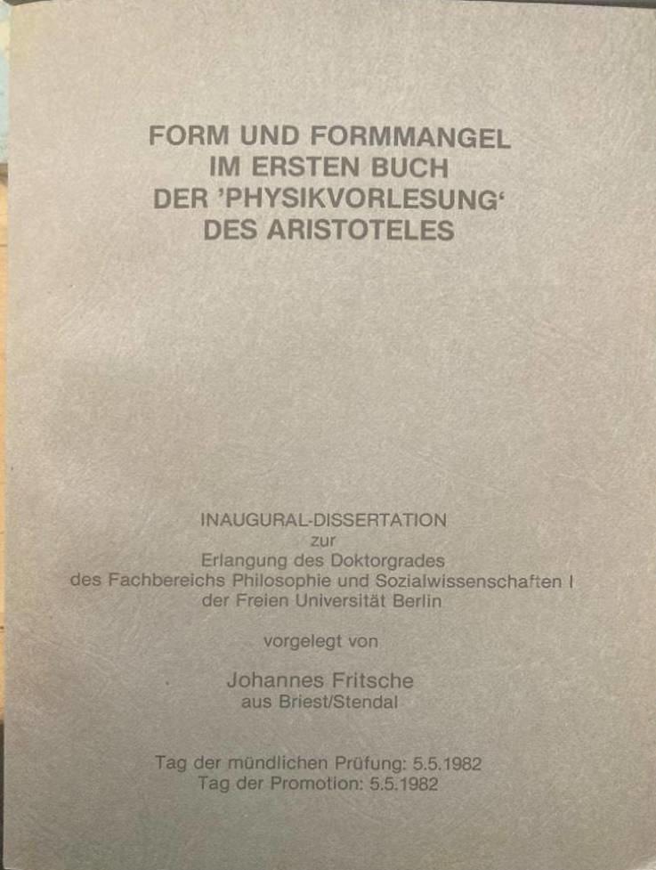 Form und Formmangel im ersten Buch der 'Physikvorlesung' des Aristoteles
