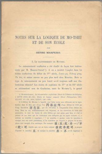 Notes sur la Logique se Mo-Tseu et de son École 